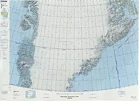 Carte du centre du Groenland avec le Schweizerland vers le bas, en bordure du détroit du Danemark.