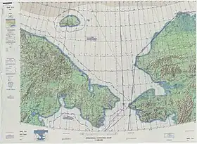 Carte topographique avec les Hauts-Plateaux tchouktches à l'ouest