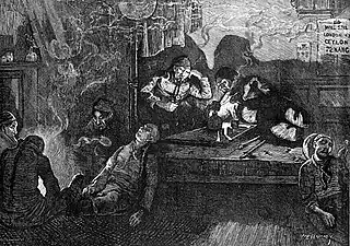 Bouge à opium dans l'est de Londres, vers 1874.