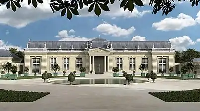 Vue d'artiste de l'orangerie de Choisy édifiée sous Louis XV par l'architecte Ange-Jacques Gabriel.