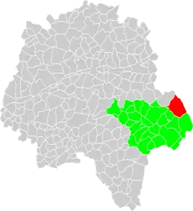 Vue d'une carte indiquant l'emplacement d'une commune dans son département.