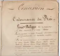 Ordonnance du roi Louis Philippe accordant une concession de source d'eau salée aux propriétaires du terrain