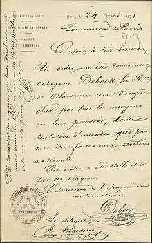 Texte manuscrit sur papier à en-tête de l'Imprimerie nationale