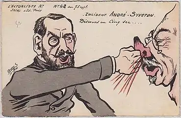 Incident André-Syveton, discours en cinq secondes, caricature d'Orens Denizard.