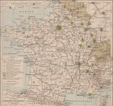 Carte française de l'organisation militaire en 1907, montrant les différents « camps retranchés » (places fortes).
