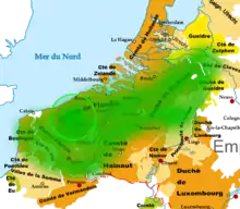 Diffusion de l'oie flamande à partir de l'ouest du comté de Flandre jusque vers la Somme en France et le comté de Zutphen aux Pays-Bas
