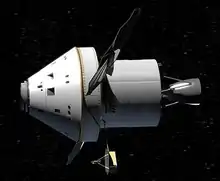 Vaisseau spatial filant dans l'espace (ici, il s'agit du véhicule Orion).