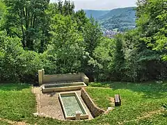 La fontaine aux vipères avec vue sur Ornans.