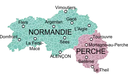 Carte de l'Orne selon le découpage des provinces de l'Ancien Régime