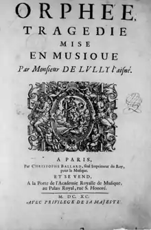 Description de l'image Orphee - opera title page (Louis de Lully).png.