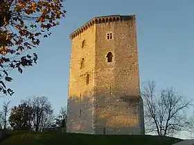 Photographie en couleurs d'une tour d'un ancien château.