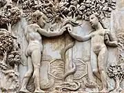 Adam et EveRelief original en marbre du péché à la Cathédrale d'Orvieto.