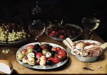 Nature morte aux prunes, noixpommes, framboises et sucreriesCollection privée