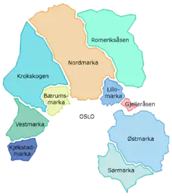 Les différentes zones de l'Oslomarka