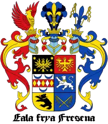 Armoiries de la Frise-Orientale avec couvre-casques bleus et rouges