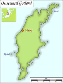 Bisby, au nord ouest de Gotland, elle-même au sud-est de la Suède
