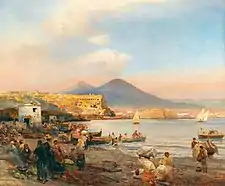 Oswald Achenbach, Coucher de soleil sur la baie de Naples.