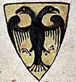 Armoiries d'Otton IV dans la Chronica Majora (vers 1250), représentation précoce d'un Reichsadler à deux têtes.