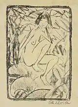 Sitzende, von Blattwerk umgeben, lithographie d'Otto Mueller.La peinture en 1923 sur Commons
