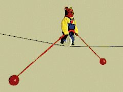 Ours funambule jouet. Le Centre de gravité de l'objet est situé sous le fil sur lequel roule l'ours.
