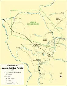 Carte topographique indiquant les rivières et les positions des belligérants.