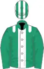 Emerald green, white stripe and epaulets, white and emerald green striped cap