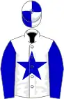White, blue star, blue sleeves, quartered cap