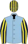 Light blue, dark blue and yellow striped sleeves and cap