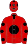Red, black disc, spots on sleeves and cap