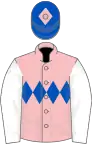 Pink, royal blue triple diamond, white sleeves, royal blue cap, pink diamond