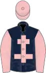 Dark blue, pink cross of lorraine, sleeves and cap