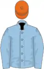 Light blue, light blue sleeves, orange cap