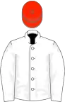 White, scarlet cap