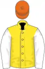 Yellow, white sleeves, orange cap