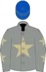 Grey, beige star, grey sleeves, beige stars, royal blue cap