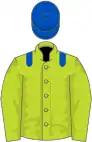 Lime green, royal blue epaulets and cap