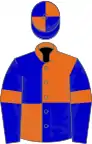 Orange and blue (quartered), blue sleeves, orange armlets, quartered cap