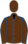 Brown, royal blue seams, brown cap