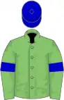 Light Green, light green sleeves with Blue armlets, blue cap