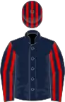 Dark blue, red striped sleeves, striped cap