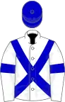 White, blue cross-belts, armlets and cap