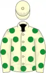 Cream, green spots, cream cap