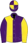 PURPLE and YELLOW HALVED, sleeves reversed, quartered cap