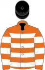 Orange, white hoops, black cap