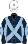Dark blue, light blue cross belts, diabolo on sleeves, white cap