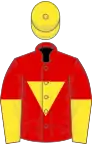 Red, Yellow inverted triangle, halved sleeves, Yellow cap