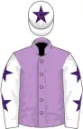 Mauve, white sleeves, purple stars, white cap, purple star