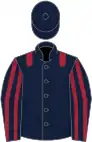 Dark blue, maroon epaulets, striped sleeves