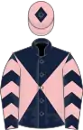 Dark blue and pink diabolo, chevrons on sleeves, pink cap, dark blue diamond