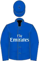 Bleu, le logo "Emirates" blanc.